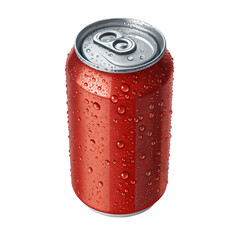 Icy Beverage Can: A vibrant red aluminum can, beaded with refreshing condensation, stands as a symbol of cool refreshment on a hot day, ready to quench your thirst.