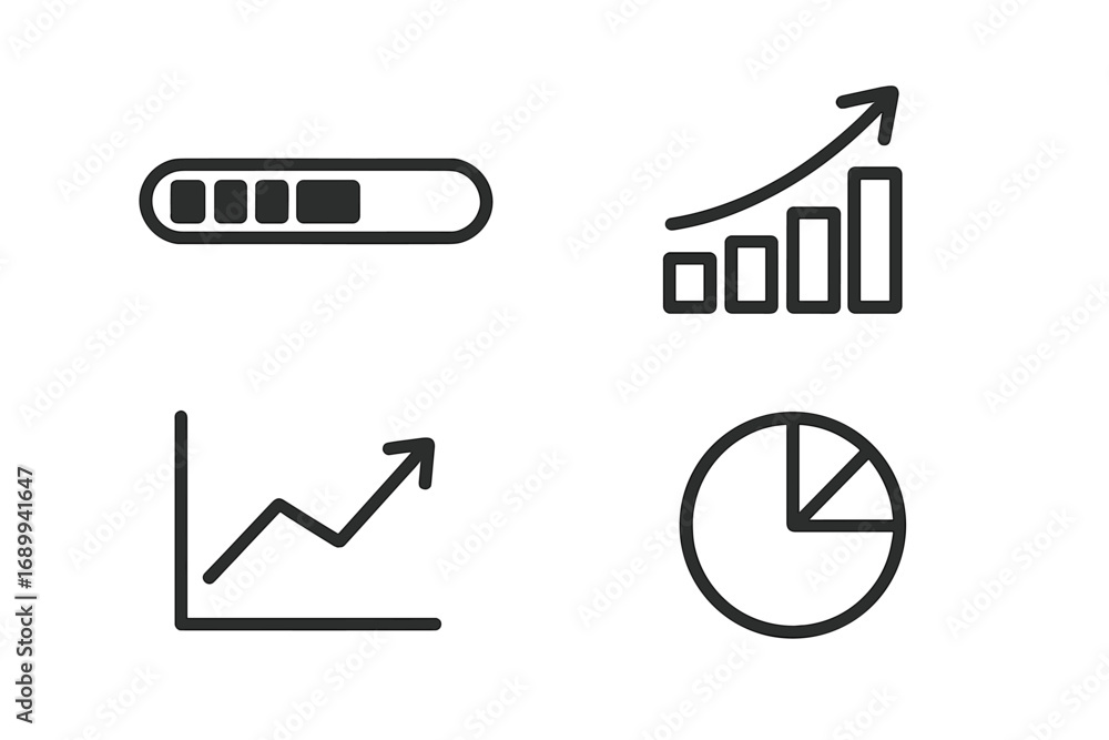 Poster data visualization icon set for business analytics and finance. growth chart, progress bar, line gra