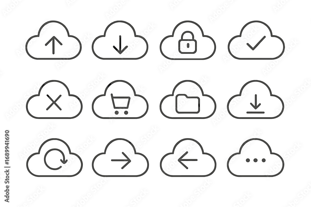 Fototapete cloud computing service vector line icon set. data storage, upload, download, security lock, sync, t
