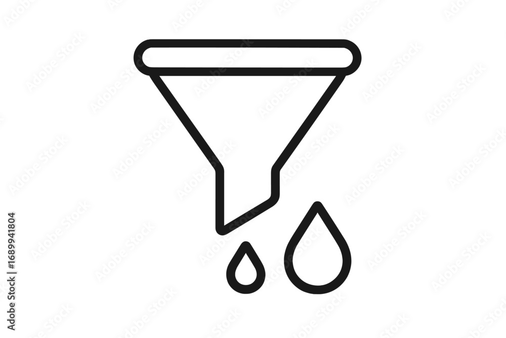 Poster broken filter outline icon. leaking funnel with liquid drop. concept of data loss, error, system fai