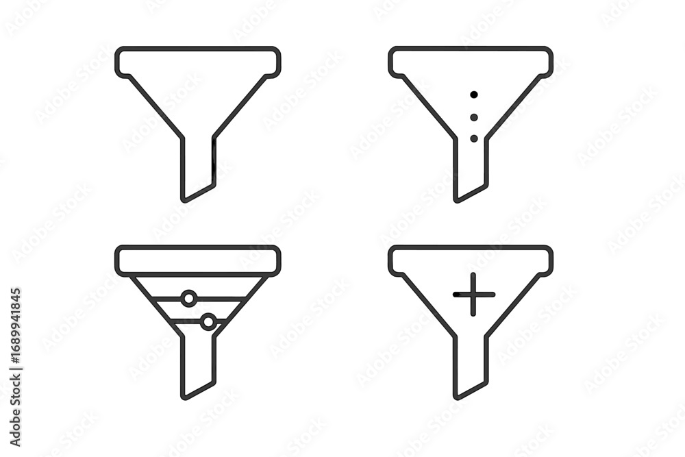 Aufkleber filter funnel line icon set. vector symbols for data sorting and organization. web and app ui ux gra