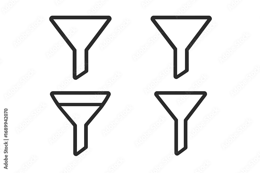 Poster sales funnel vector icon set. marketing conversion pipeline symbol. lead generation and data filteri