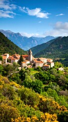 Fototapeta premium Picturesque mountain village nestled in valley