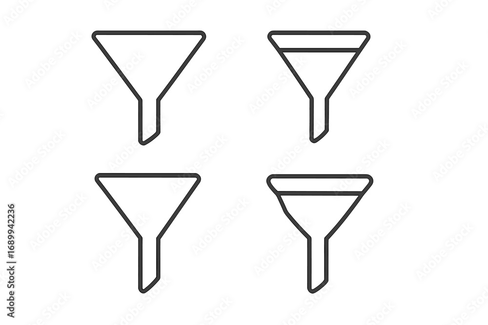 Poster funnel thin line icon set. sales and marketing conversion concept. business lead generation pictogra