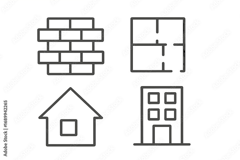 Poster building and construction thin line icon set. vector outline symbols for architecture, real estate, 