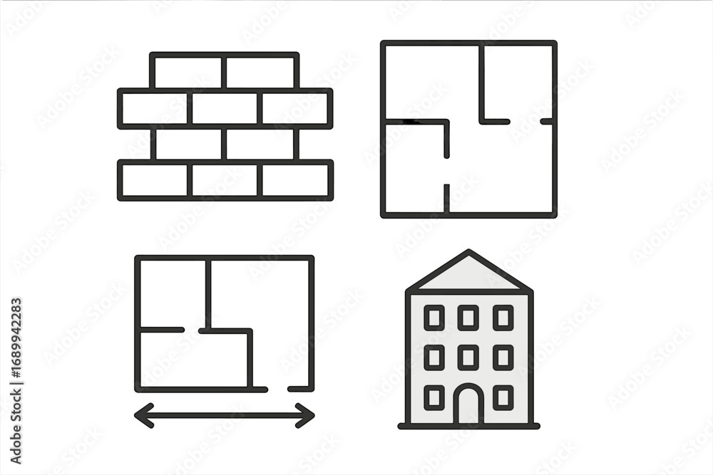 Poster building and construction thin line icon set. vector symbols for architecture, floor plan, measureme