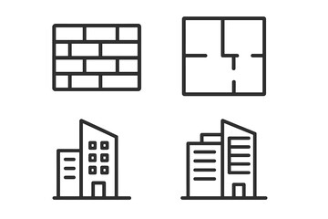 Real estate and construction line icon set. Vector symbols of building, floor plan, brick wall. Outline graphics for architecture, web design, business and apps.