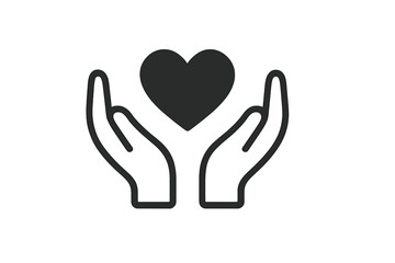 Obraz premium Hands holding heart line icon. Love, care, charity concept. Symbol of health, donation, support. Vector logo for volunteering, kindness, life insurance, social help.