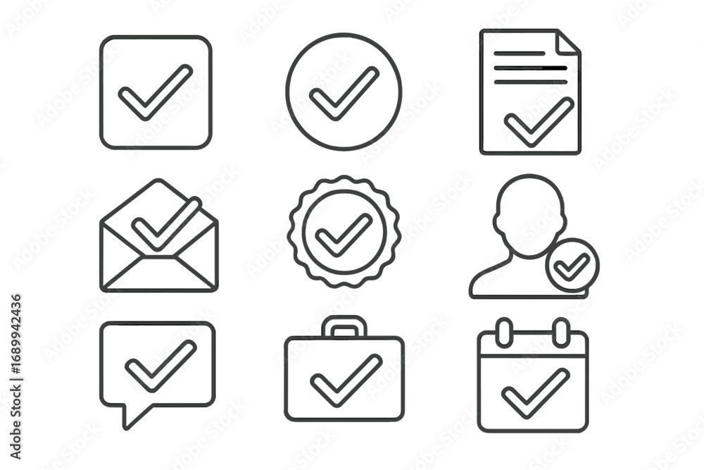 Poster check mark simple line icon collection. concepts for approval, verification, completion. vector icon