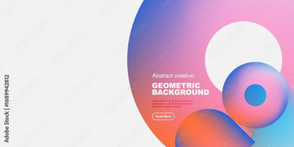 Poster abstract geometric background features vibrant overlapping circles. gradient colors blend from blue,