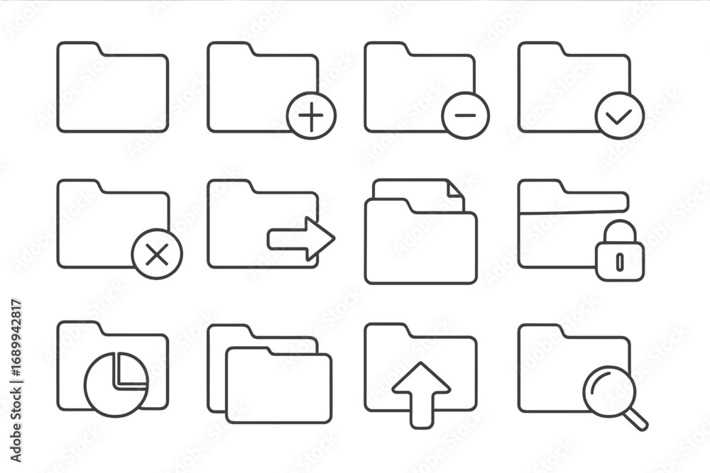 Fototapete folder line icon set for web and graphic design. vector bundle of computer folder outline signs for 