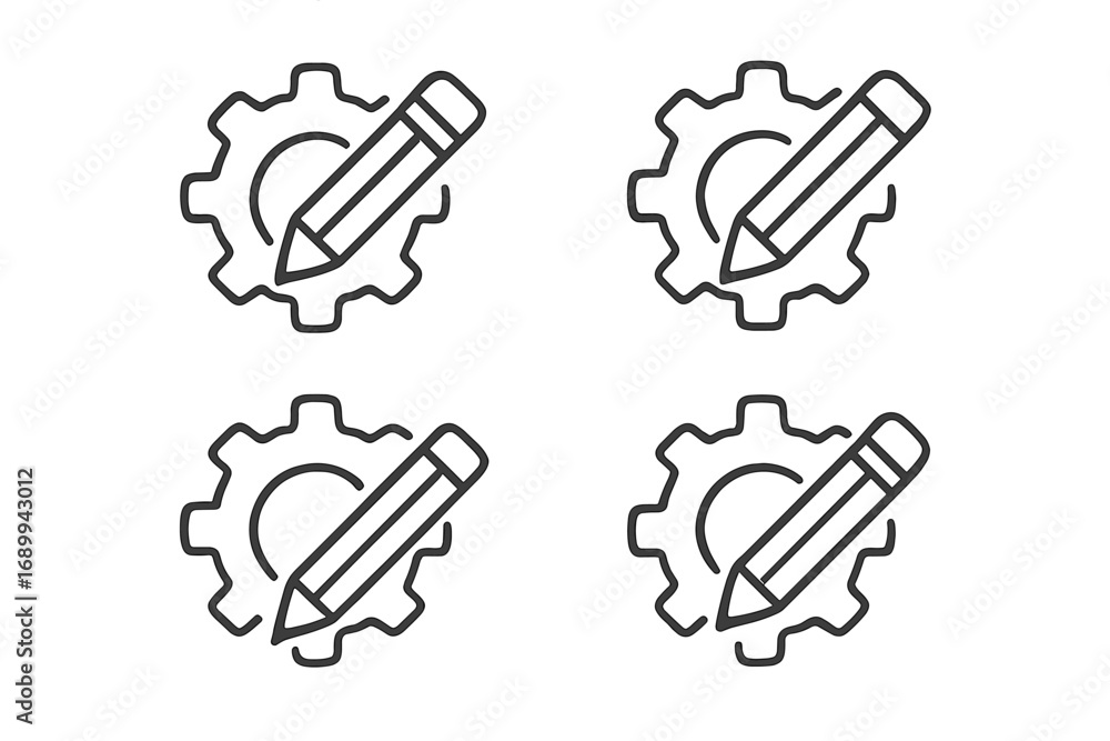 Poster development and customization settings line icon. gear with pencil pictogram. symbol for edit, confi