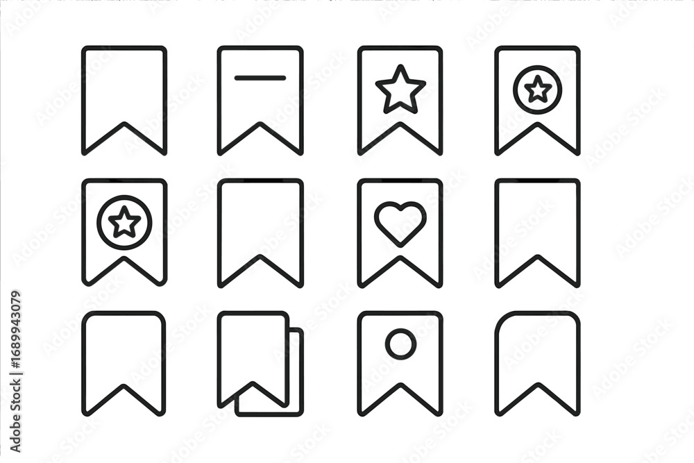Poster bookmark line icon set. save tag and favorite label symbols. collection of linear pictograms for web