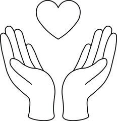Hands Holding Heart Line Art Illustration