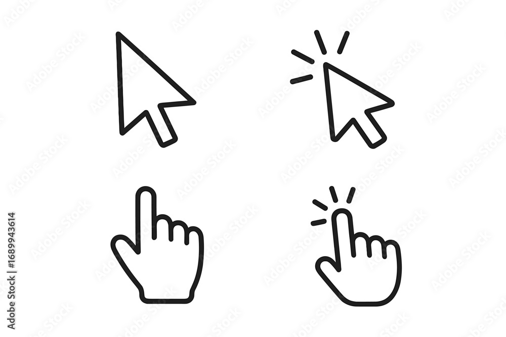 Fototapete cursor and pointer outline icon collection. editable stroke vector illustrations set. computer mouse