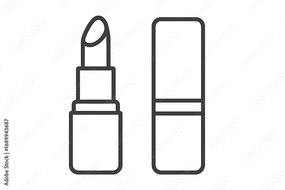 Poster lipstick line icon. vector linear graphic. simple outline set of open and closed cosmetic tube with 