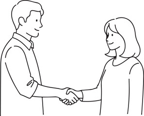 Man and Woman Handshake Line Art agreement business
