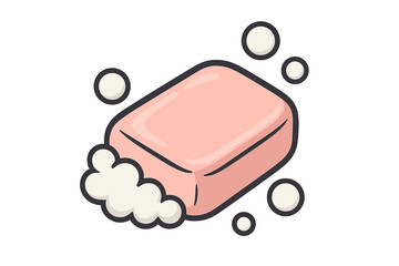 Bar of soap with foam bubbles vector icon. Hygiene cleanliness concept. Hand washing for sanitation, virus prevention. Personal body care, bath, shower product cartoon illustration.