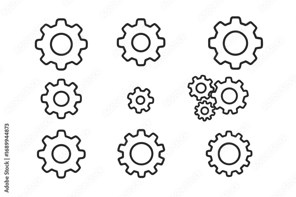 Aufkleber gear and cogwheel outline icon set. simple linear vector illustrations for concepts like mechanics, 
