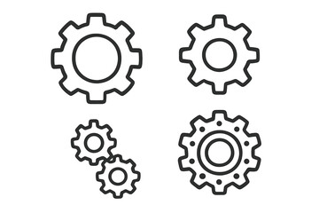 Gear and Cogwheel Vector Outline Icon Set for UI Design, App Interfaces, Web Elements, Business Cards, Social Media, Engineering Concepts, Mechanical Process, Technology, and Industrial Workflows