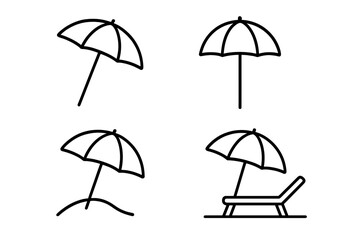 Parasol and beach umbrella outline collection, sunshade protection icons, simple linear style, vector cartoon illustrations ideal for web, apps, cards, and books