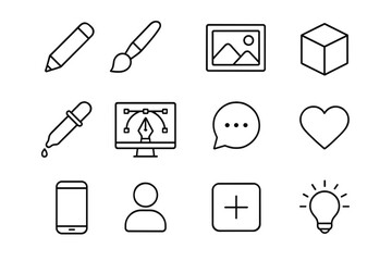 Minimalistic lighter icon set digital vector. Modern outline style cartoon illustration. Transparent background clipart for design, cards, apps, social media, web UI, ordered editable collection