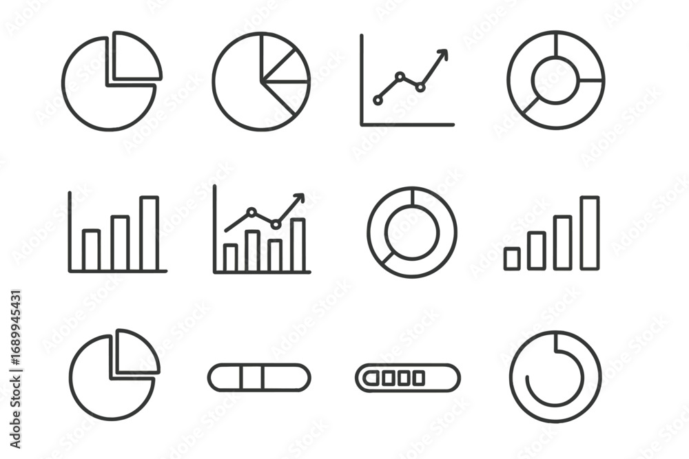 Fototapete data visualization line icon set. vector charts and graphs collection. pie chart, bar graph, progres