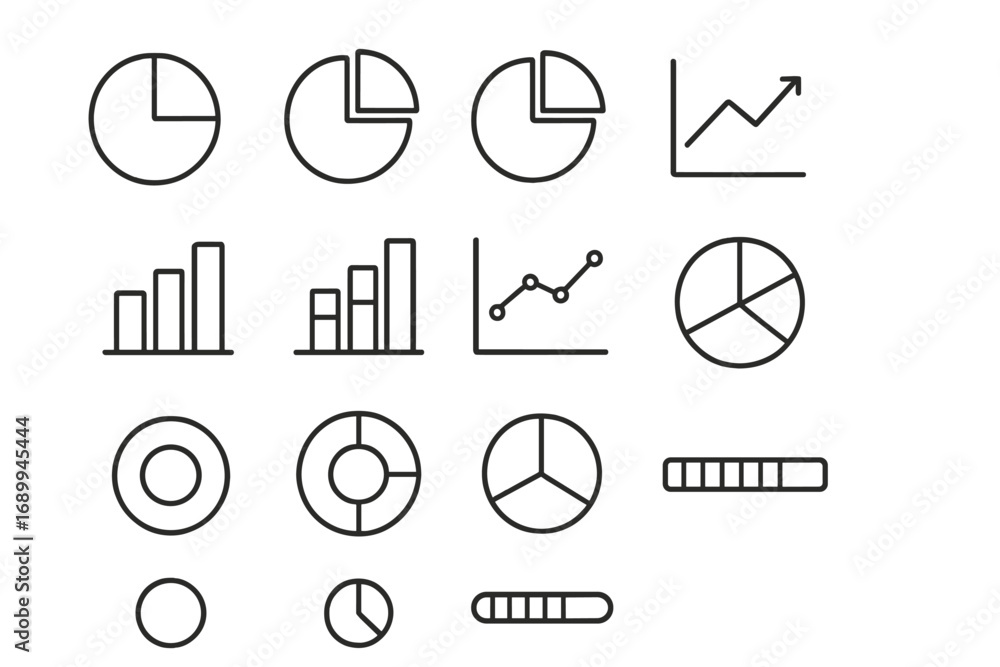 Aufkleber chart graph icon set. data visualization infographic elements. pie chart, bar graph, line diagram, p