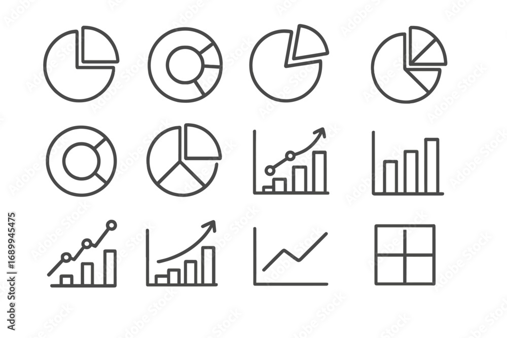 Fototapete chart and graph thin line icon set. business data visualization diagrams. pie chart, bar graph, stat