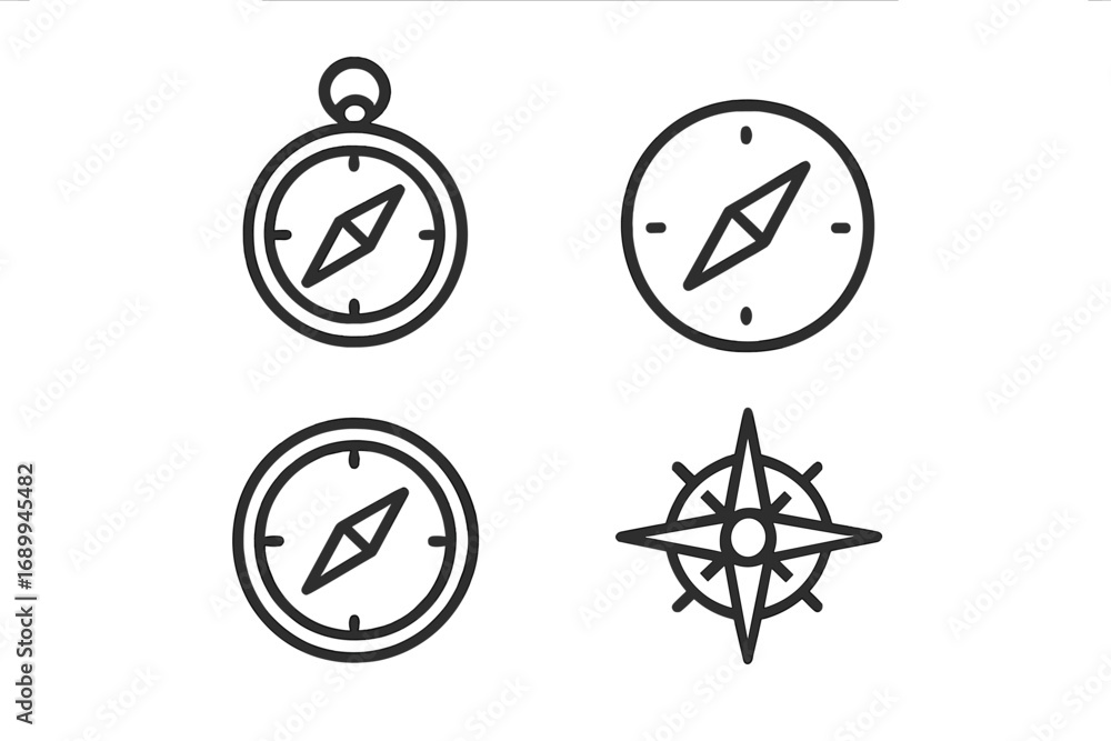 Poster compass line icon set for travel and navigation. vector symbols for web and graphic design. adventur