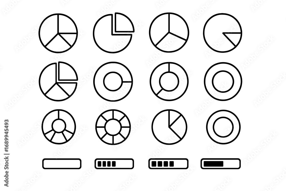 Aufkleber set of pie charts, diagrams, and progress bars. data visualization outline icons for business report