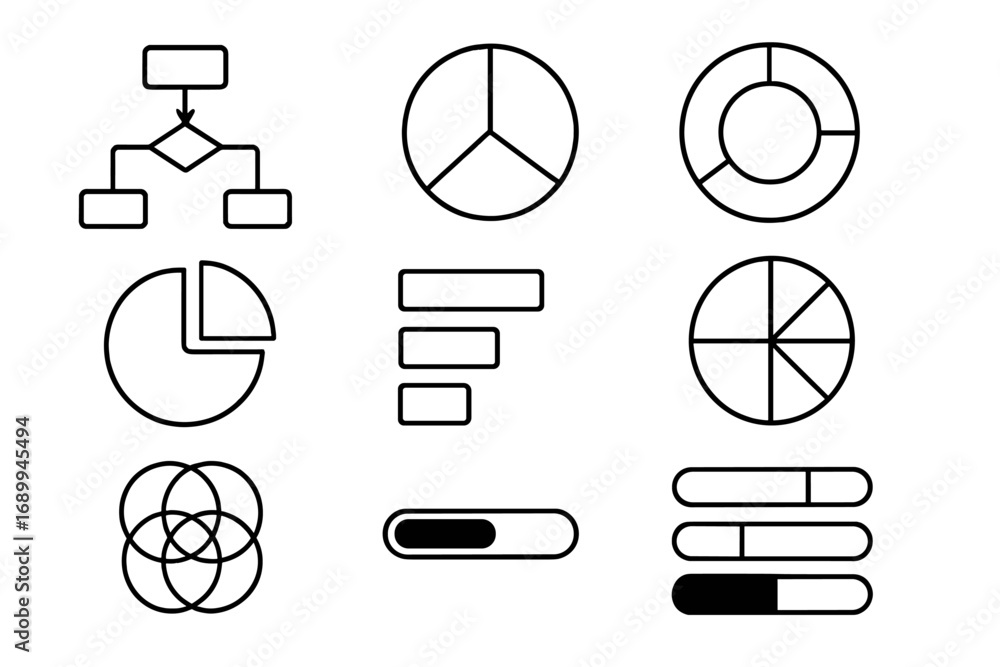 Fototapete simple line icon set of diagrams and charts for data visualization. vector collection of pie charts,