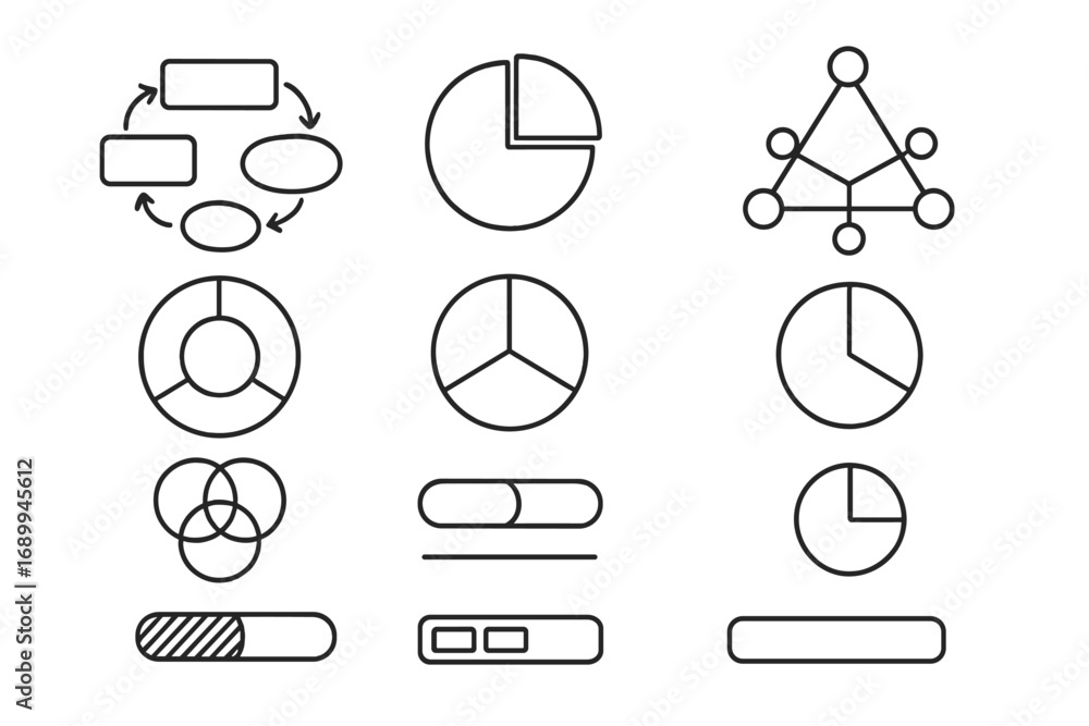 Poster infographic elements line icon set. pie charts, diagrams, progress bars, flowcharts for data visuali