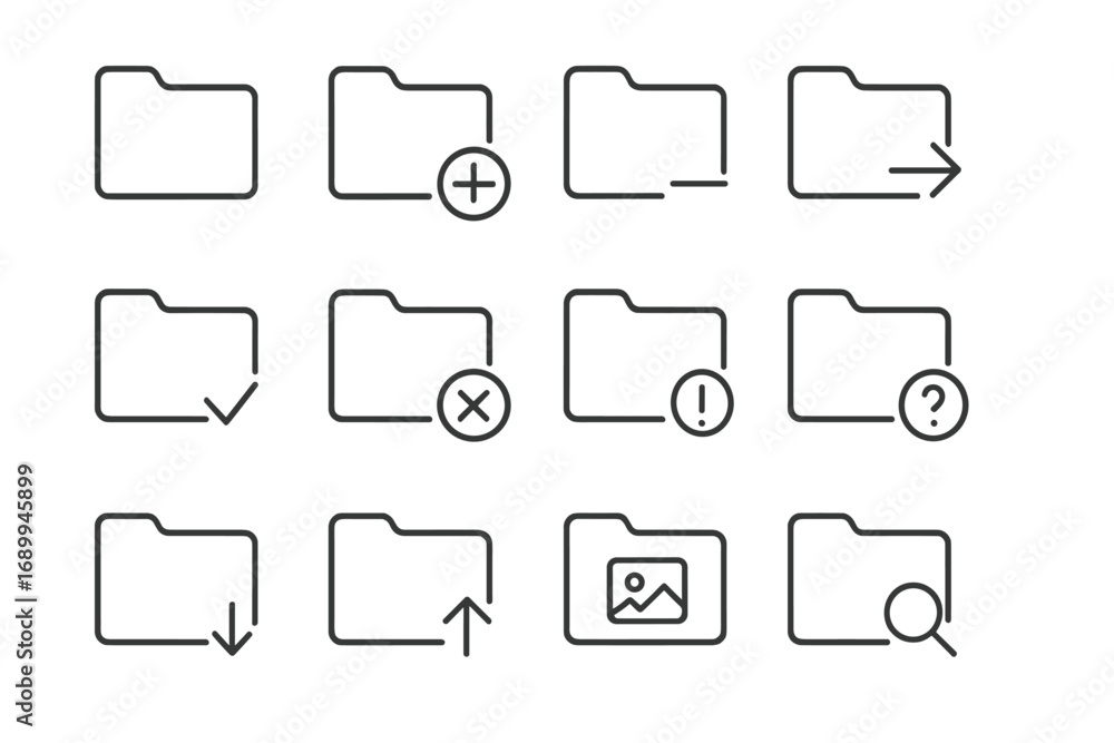 Poster folder line icon set. ui ux pictogram collection for web design and apps. thin outline signs for fil