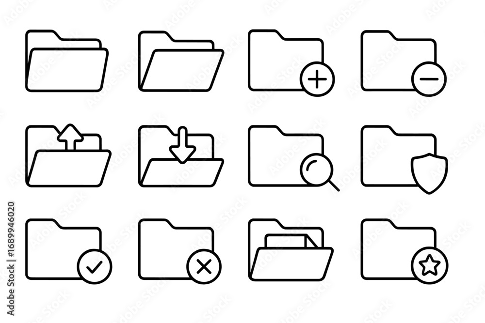 Aufkleber folder line icon set. file and document management symbols. data storage and archive concept. includ