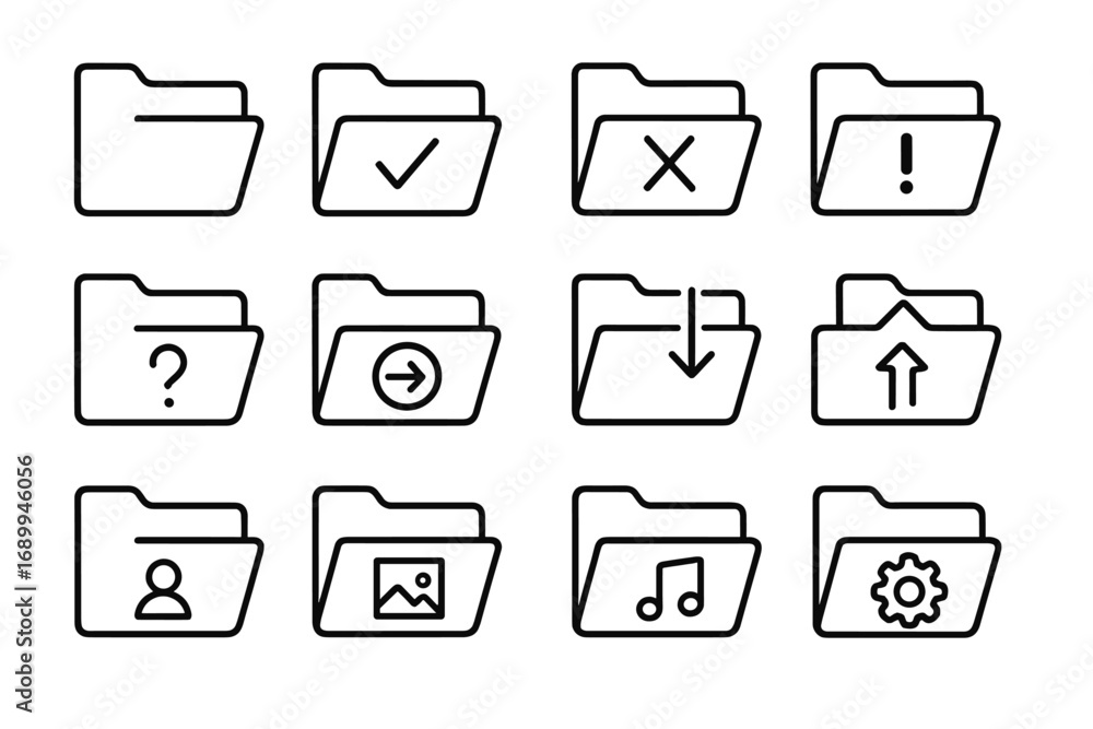Aufkleber folder line icon set. file and document management outline symbols. vector collection for ui, ux, we