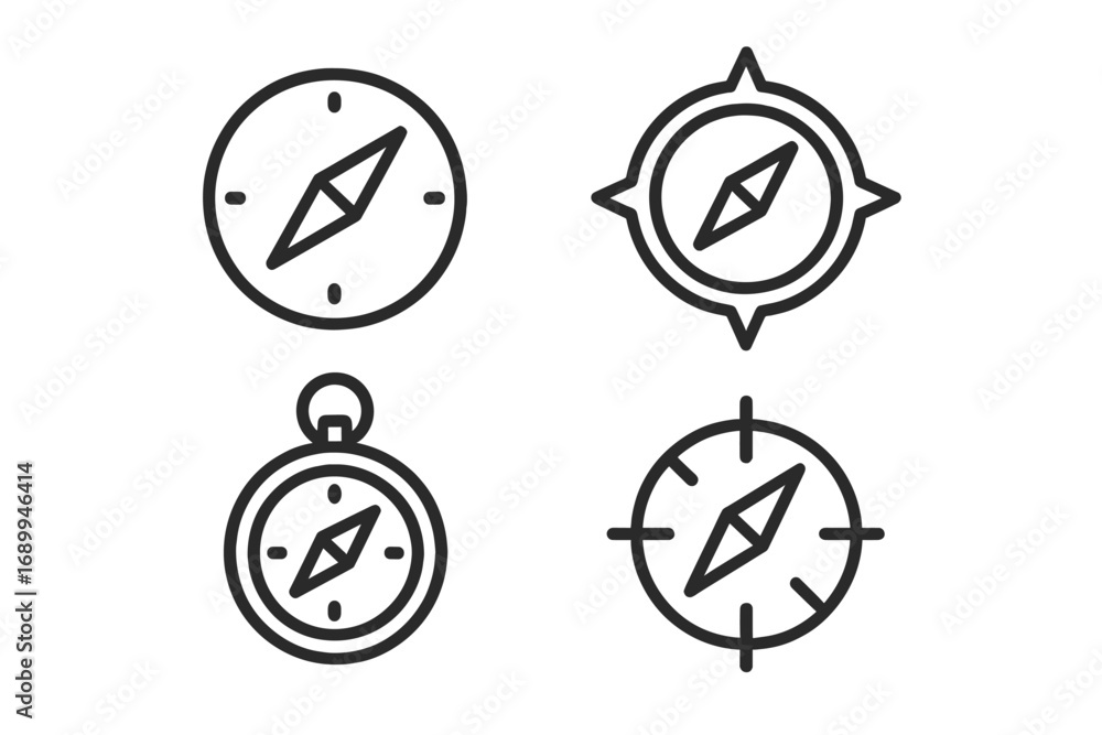 Poster compass navigation icon set. simple outline symbols for direction, travel, adventure, and exploratio