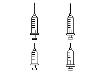 Syringe icon set vector. Medical line art symbol for injection, vaccine, and immunization. Healthcare concept graphic for web, app. Medicine dose, drug, treatment illustration.