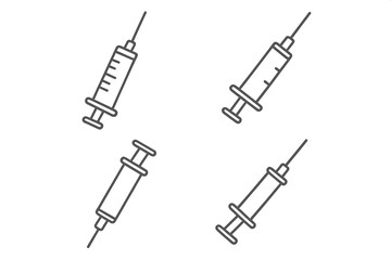 Medical syringe line art icon set. Vector illustration for concepts like vaccination, injection, dose, and healthcare. Clean needle graphic for web, apps and design projects.