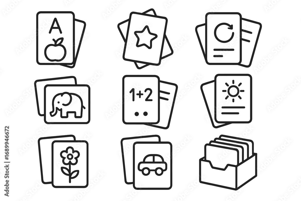 Aufkleber flash card line icon set for education and learning. early development symbols for toddlers. prescho