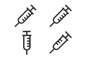 Simple syringe icon set. Minimalistic linear vector signs for vaccination, injection, and healthcare. Outline medical symbols for vaccine, dose, drug, and web design concepts.