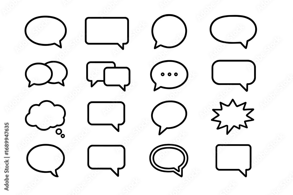 Poster speech bubbles vector icon bundle. outline communication signs. set of cartoon dialogue and talk bub