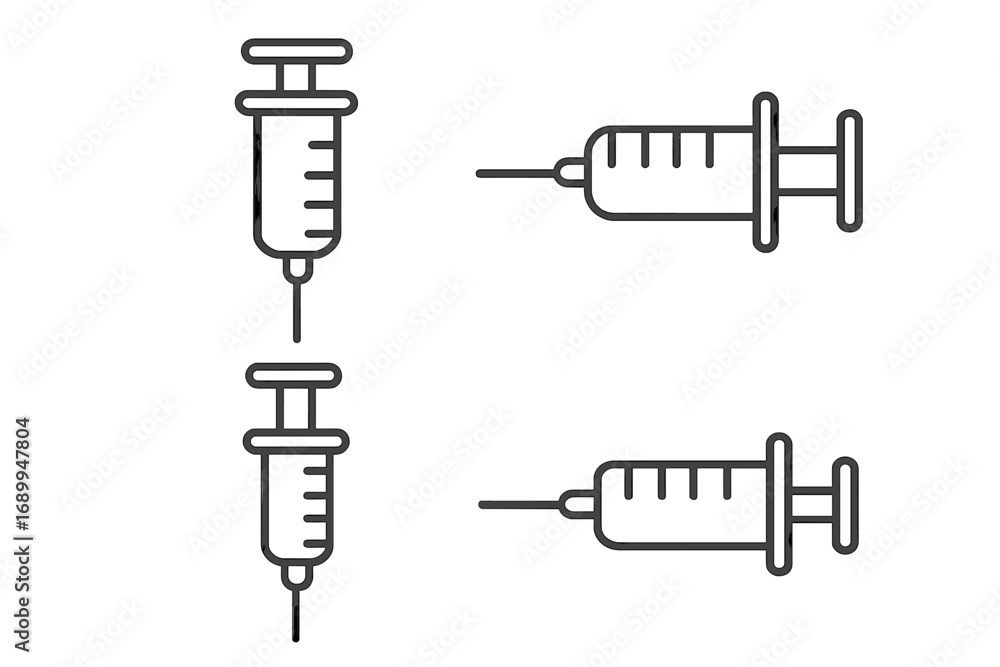 Poster syringe outline icon set. vector linear medical symbol collection. simple injection pictogram for va