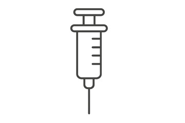 Syringe outline icon. Medical needle for injection, vaccination, and treatment. Healthcare, medicine, and vaccine concepts. Vector line art illustration for hospital or clinic use.