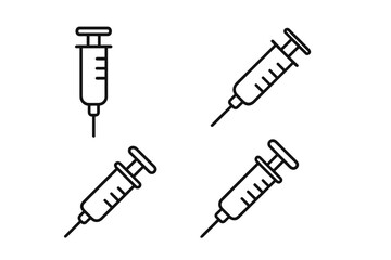 Syringe vector line icon set. Medical injection, vaccine dose and vaccination concept. Outline illustration for healthcare, medicine, hospital, clinic, web and graphic design.