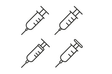 Medical syringe icon set. Thin line vector illustration of injection for vaccine or drug dose. Concept for healthcare, immunization, treatment, hospital, and medicine graphic.