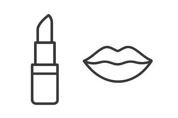 Lipstick and lips line icon. Makeup beauty concept. Cosmetics symbol. Glamour feminine fashion. Kiss mouth illustration. Cosmetology sign. Minimal vector for web design, app.