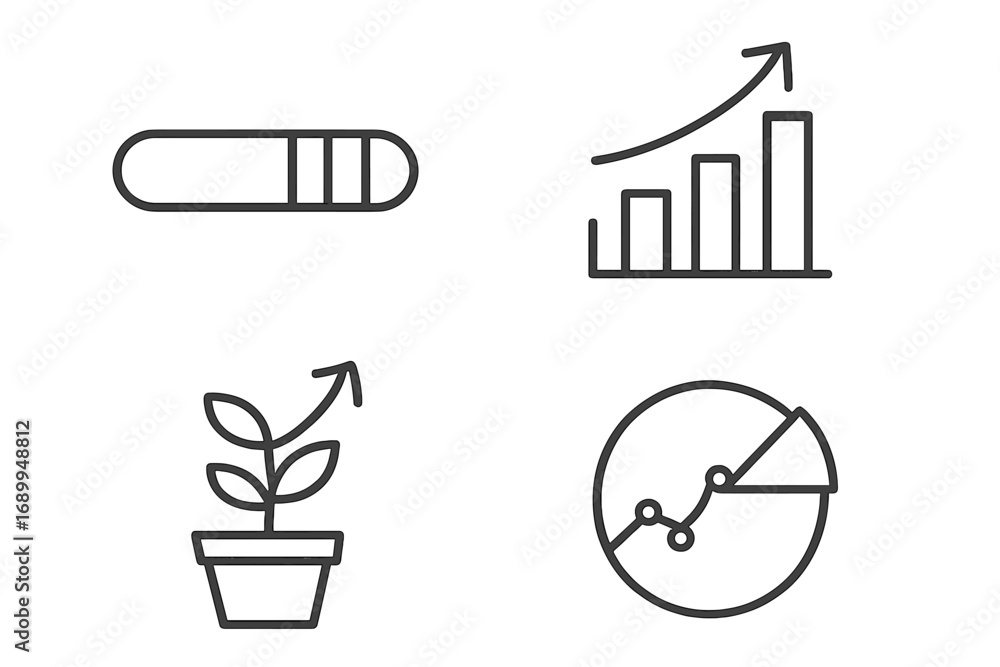 Aufkleber growth and progress line icon set. business development, success, data analysis concepts. vector inf