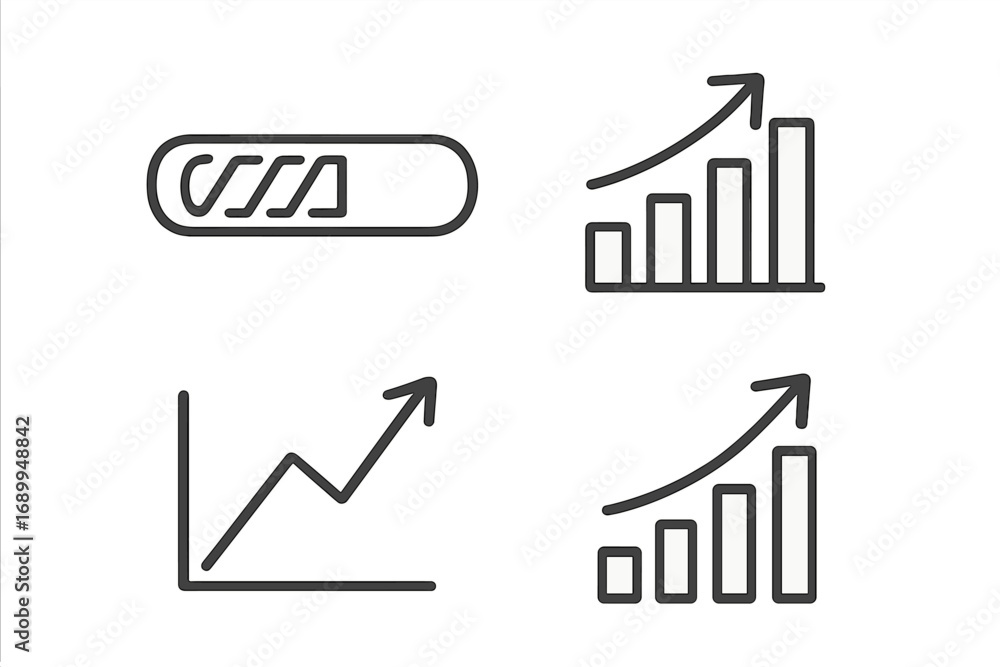 Poster growth chart and progress bar line icon set. business analytics and data visualization vector symbol