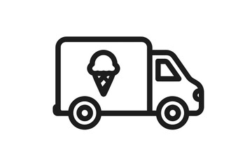 Ice cream truck vector icon. Food truck, mobile van concept. Summer sweet dessert delivery. Gelato, frozen yogurt, snack transportation symbol. Minimal outline graphic illustration.